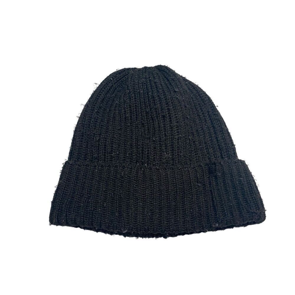 Style Co Black Knit Beanie Unisex Ribbed Distressed Grunge Winter Hat Knitwear
